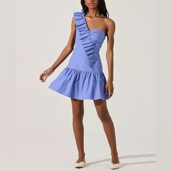 ASTR The Label Women's Asymmetrical Ruffled Cotton Mini Dress B2025 - Picture 1 of 6